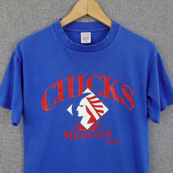 Vintage 90s Memphis Chicks Baseball Blue T-Shirt Made In USA - Size Small - Picture 1 of 7